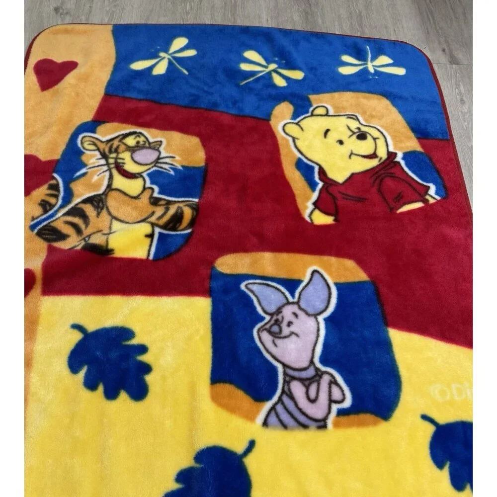 VTG Y2K Winnie the Pooh Piglet Tigger Thick Fleece Soft Baby Blanket 52x42.5” - Picture 3 of 3